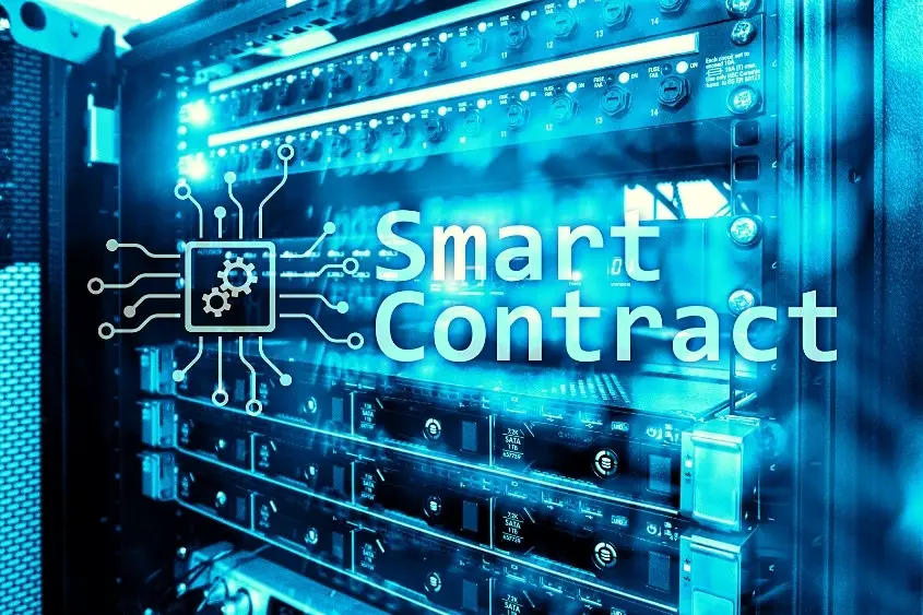 Computers with the words smart contracts