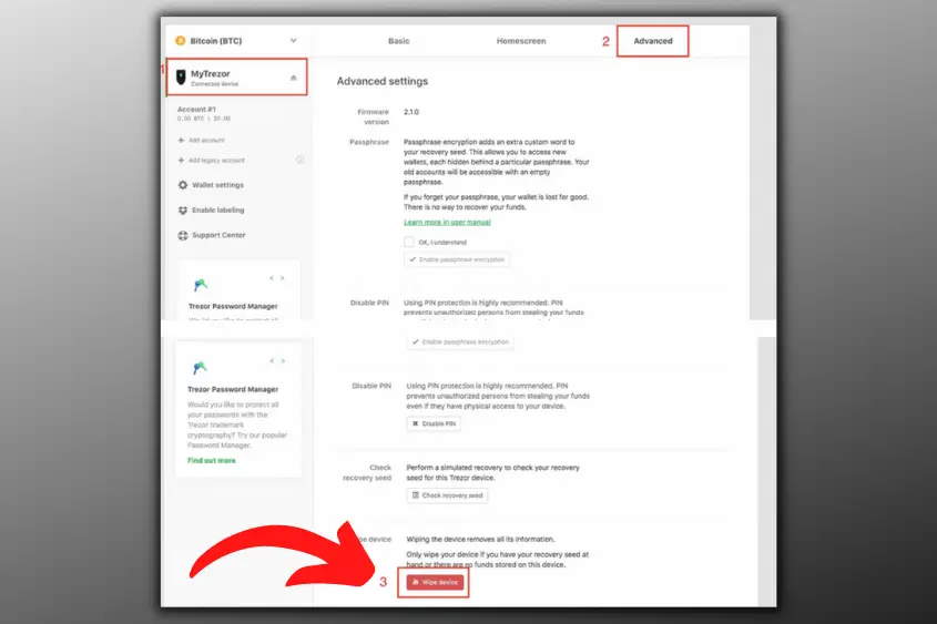 Wipe you Trezor hardware wallet