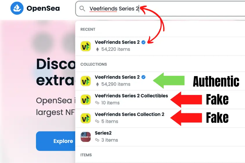 Use the Opensea search to look for an NFT. But watch out for these red flags!