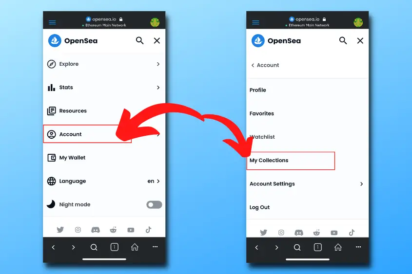 To create an Opensea collection on Mobile. go to Account, then My Collections.