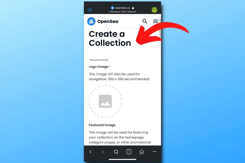 To create a collection on Opensea fill in the details.