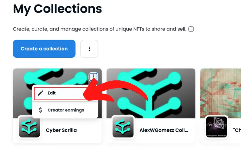 Go to My Collections to Edit your Opensea Collcetion.