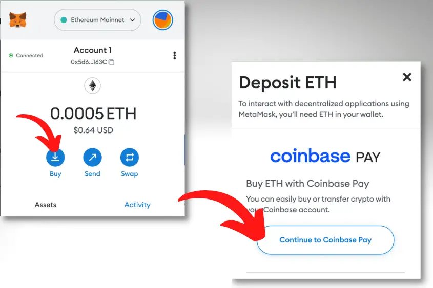 After setting up your Coinbase account, you can buy crypto directly from you wallet.