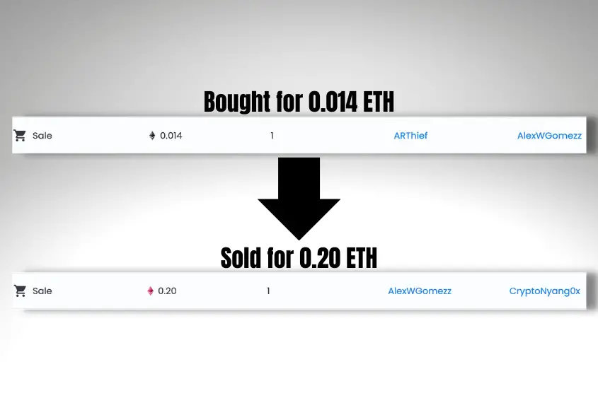 An NFT transaction proving that I flipped an NFT for or a profit.