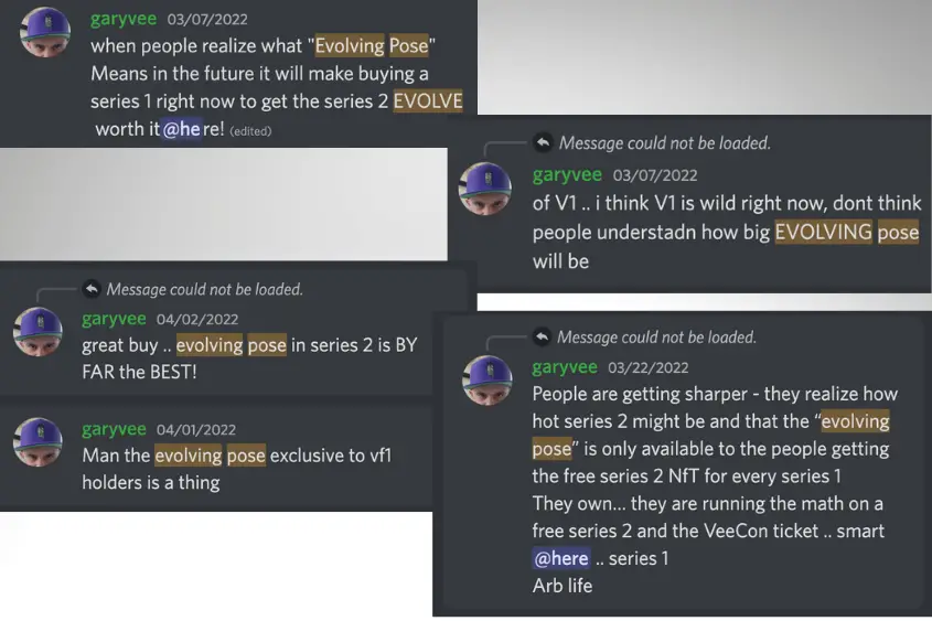 Gary Vee talking about VeeFriends Evolving poses in Discord.