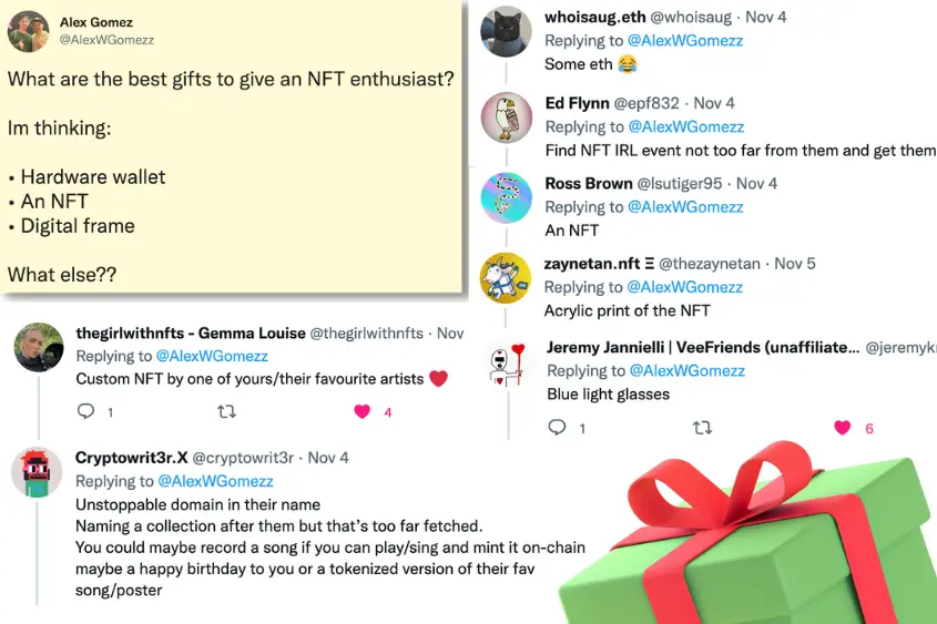 A list of gifts for NFT enthusiasts curated by Twitter users.