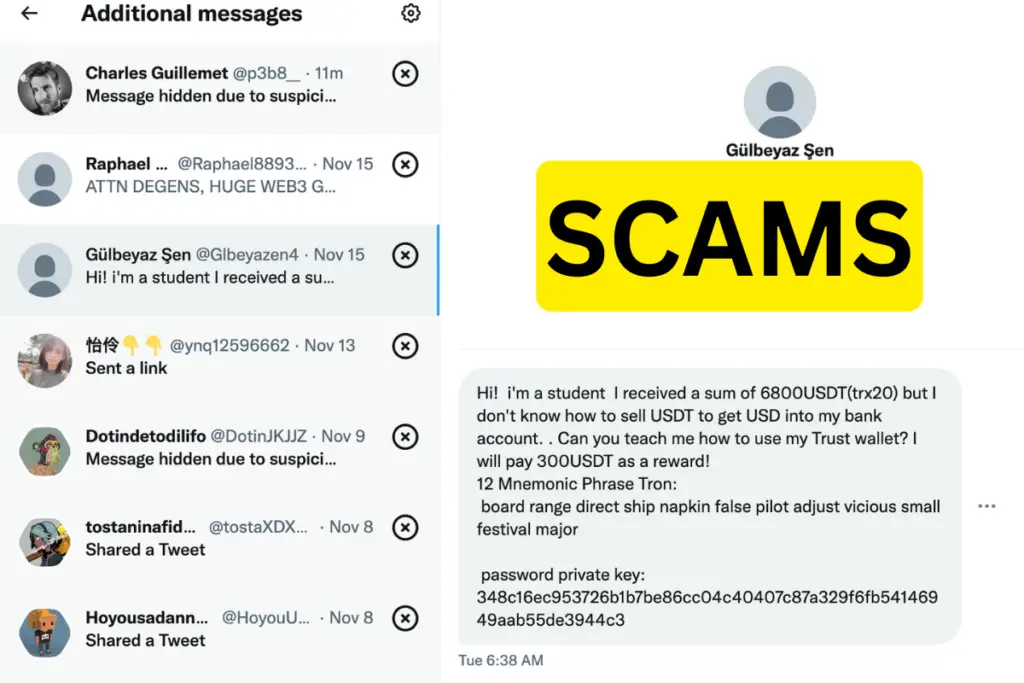 My Twitter DMs full of scams.