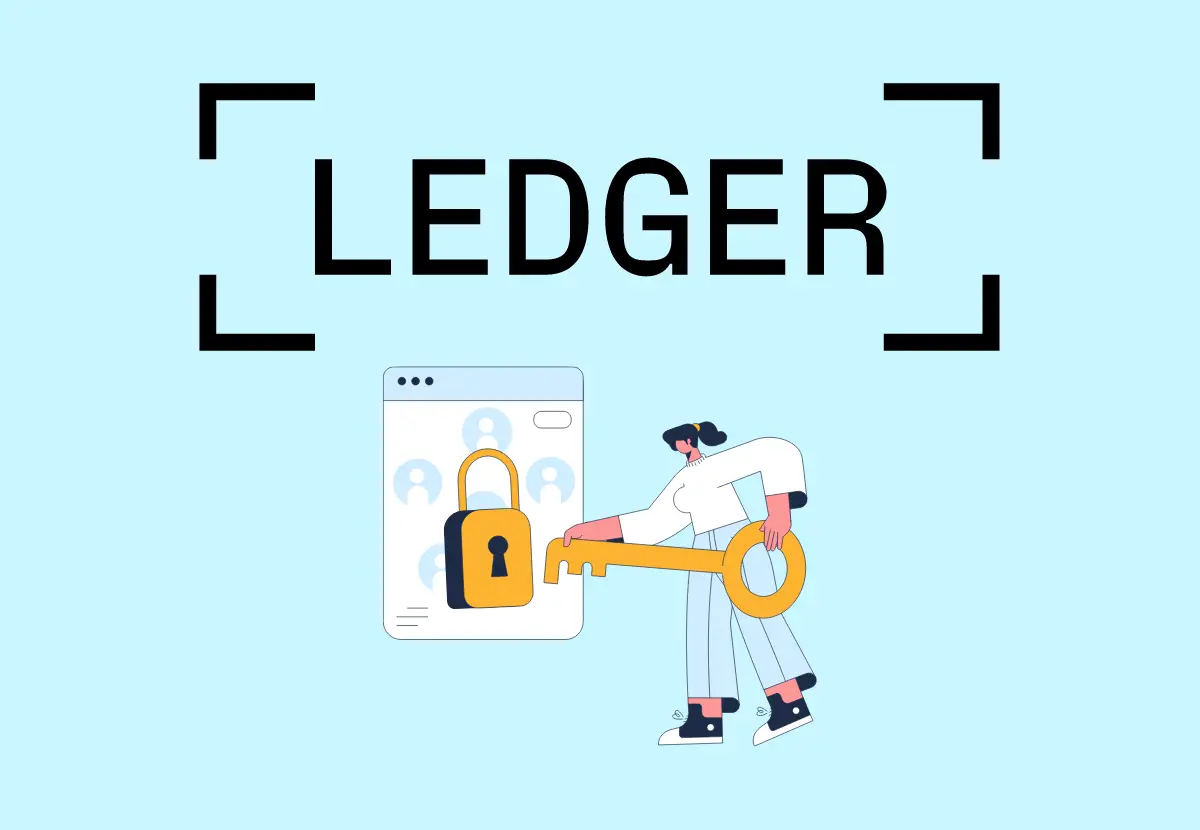 Ledger logo with a person unlocking software, representing open source.