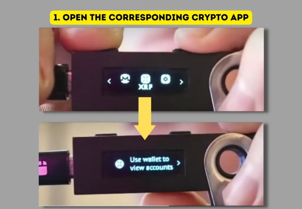 Ledger Wallet XRP app on screen.