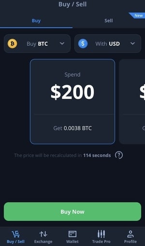 Buy NFT. A screenshot of a crypto currency exchange.