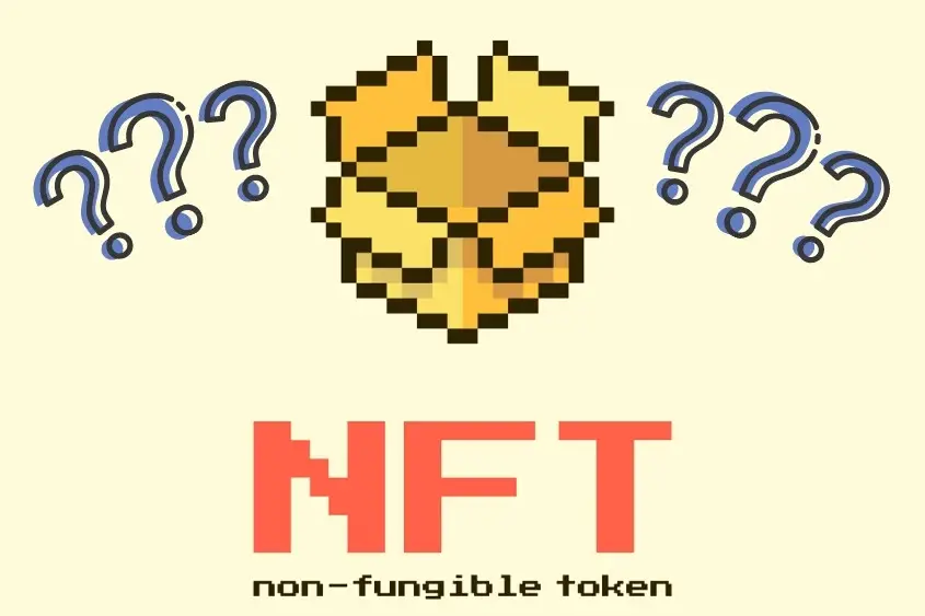 What is an NFT? An open box with question marks around it. The word NFT Non Fungible Token sits beneath.