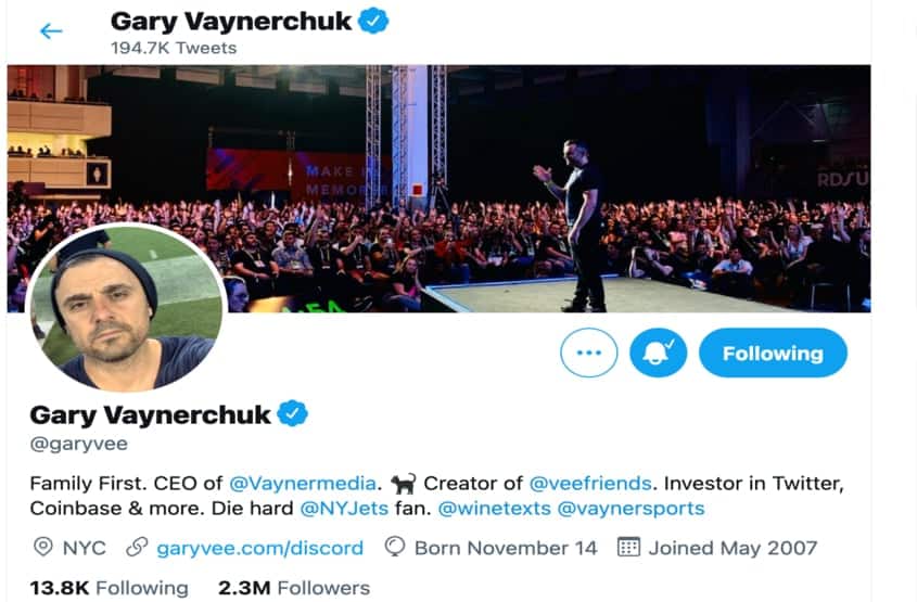 Gary Vee's social media account on Twitter.