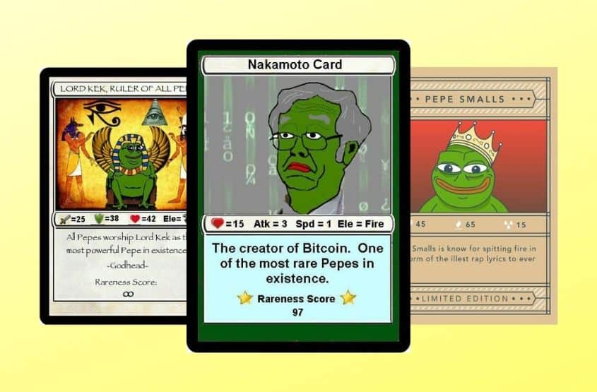 The Rare Pepe NFT trading cards are a digital collection of the popular Pepe memes and were originally minted on the Counterparty protocol and traded as XCP assets via the Bitcoin blockchain. 