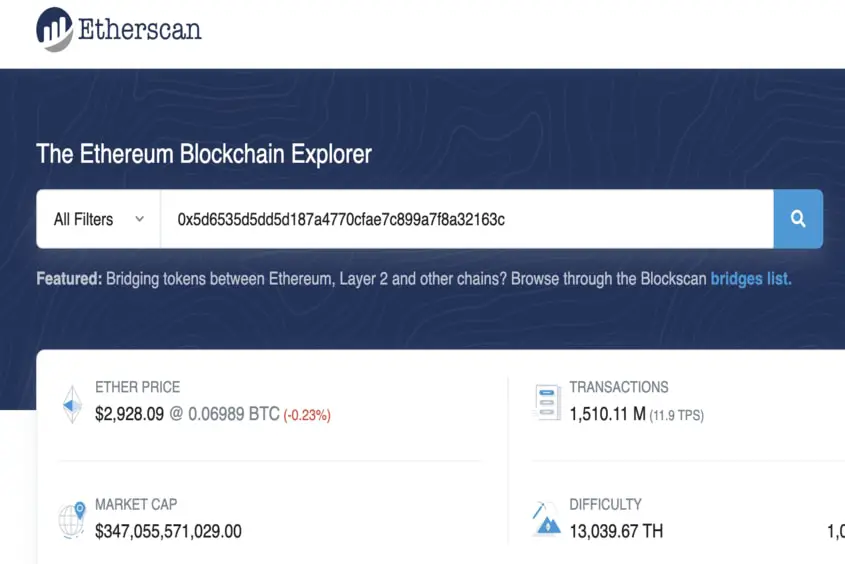 View NFTs. A screenshot of Etherscan.io, the official Ethereum blockchain explorer used to view all transactions of the Ethereum blockchain.
