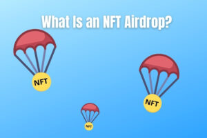 NFT airdrop falling from the sky. Several parachutes with an NFT attached dropping from the sky.