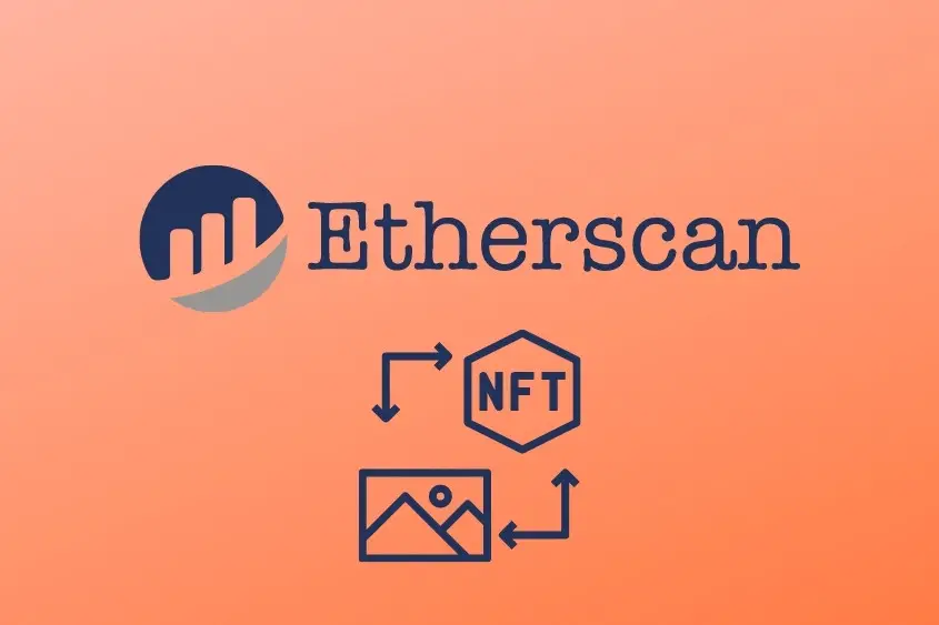Mint an NFT on Etherscan. The Etherscan logo with an NFT and picture, representing the ability to mint an NFT using Etherscan.io.