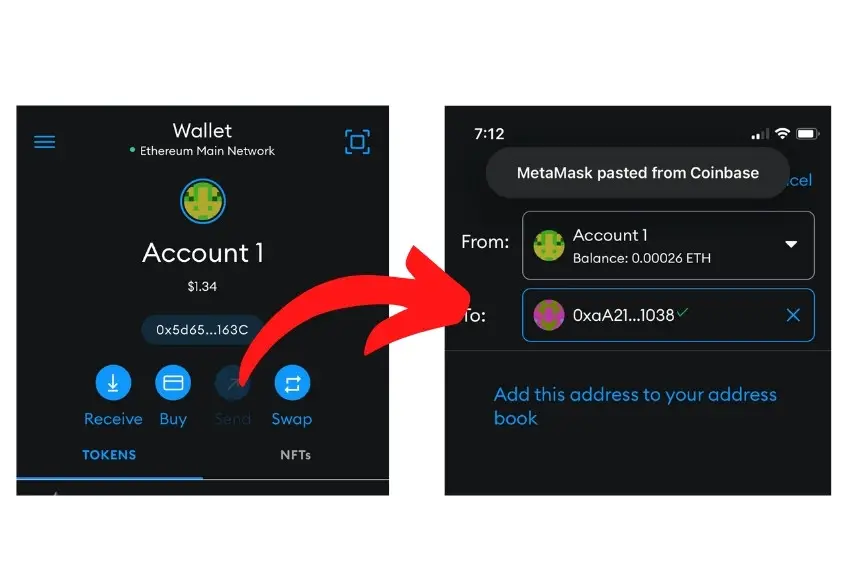 how to transfer crypto from coinbase to metamask wallet