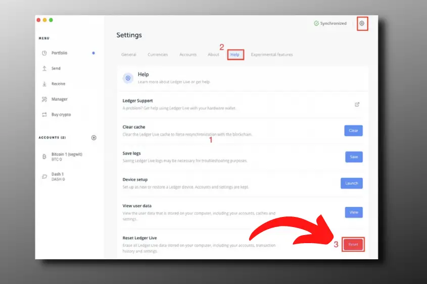 Reset Ledger Live. To do this, open the application and select the settings icon, scroll down and click “Reset”.