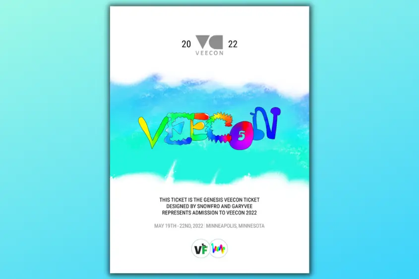 NFTs provide brands the opportunity to create derivative assets. Here is my ticket to Veecon that's also an original piece of art created by SnowFro and Gary Vee.