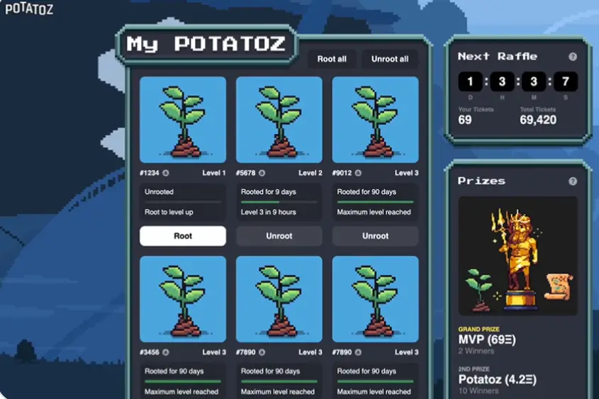 Holding a Potatoz NFT provides you with a unique opportunity to participate in the Memeland ecosystem in its initial stage.