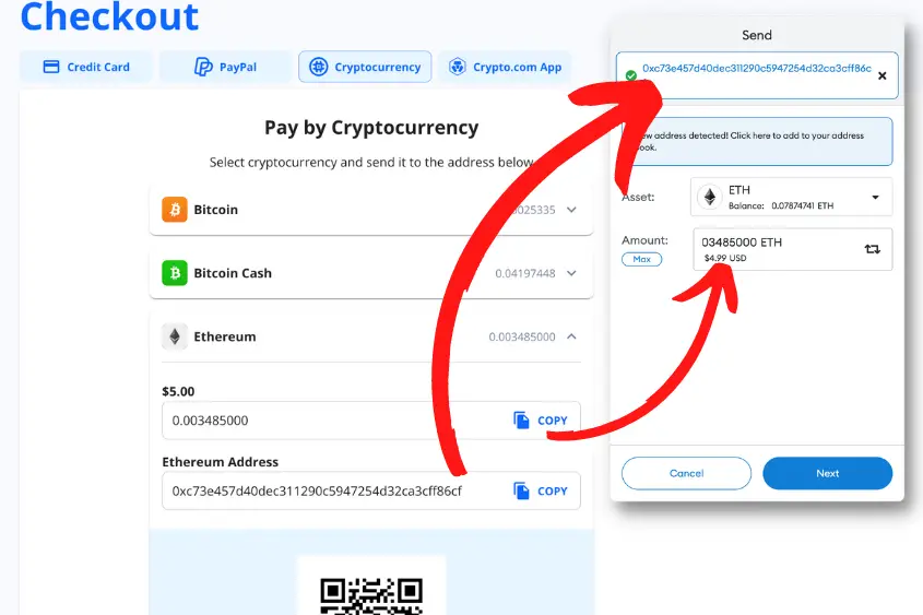 To pay for your Unstoppable domain using crypto, paste Unstoppable's address and payment amount into your wallet.