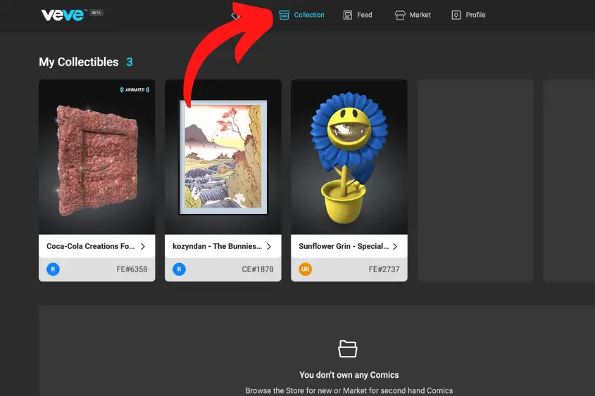 Go to the collection tab to view your Veve NFTs.