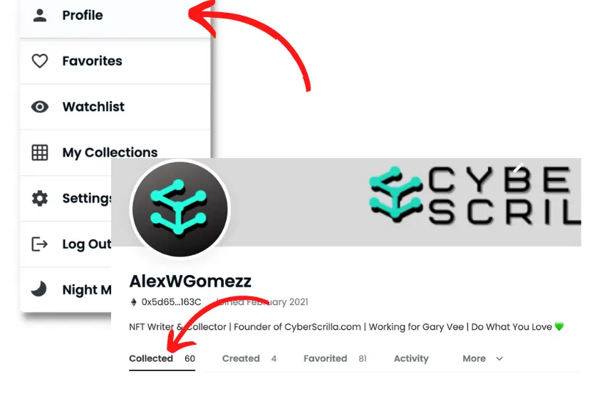 To view your NFTs on Opensea, go to your profile and choose "Collected"