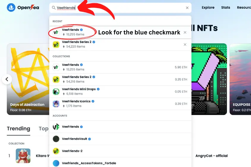 Go to Opensea and search for the VeeFriends NFT collection. Here's what to look for.