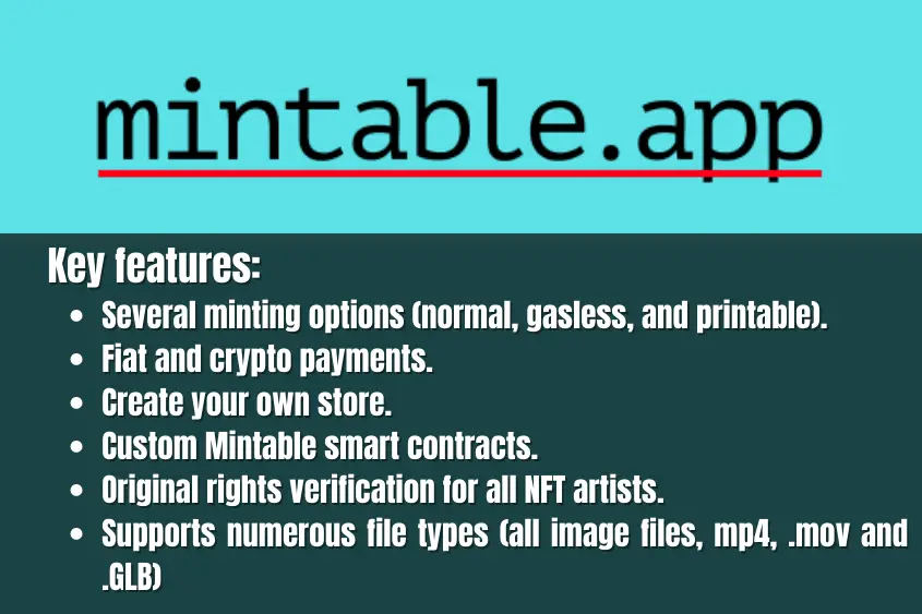 Mintable NFT marketplace features