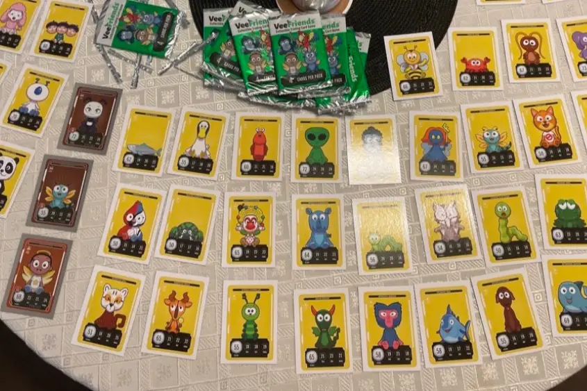 VeeFriends Compete and Collect Trading Cards spread across my table