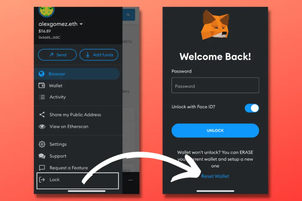 The reset wallet function in Metamask.