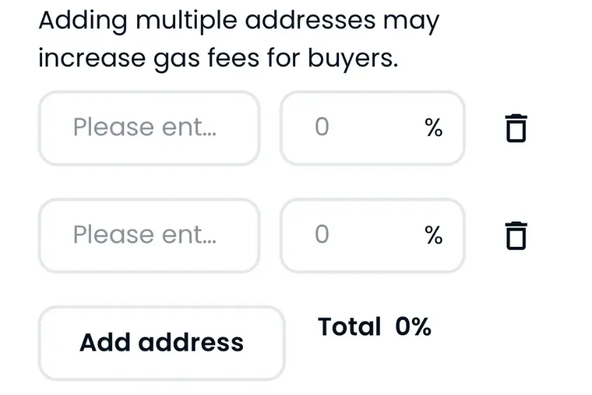 Split creator fees with the add address button