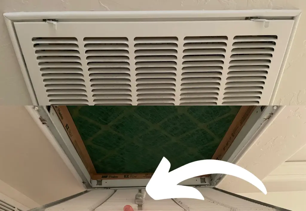My ceiling air vent with a hardware wallet tucked inside.