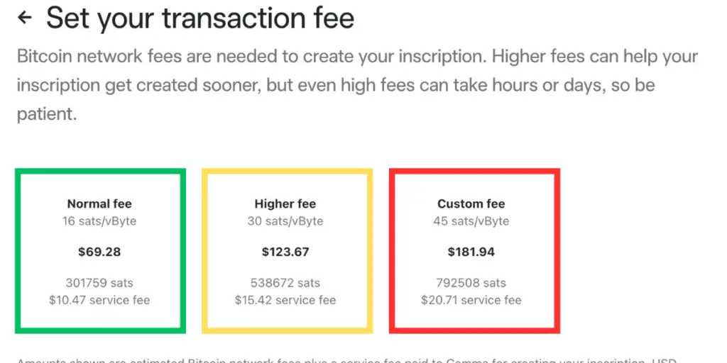 Gamma transaction fee options.