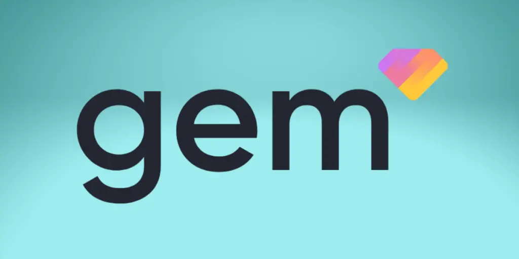 Gem logo on a blue background.
