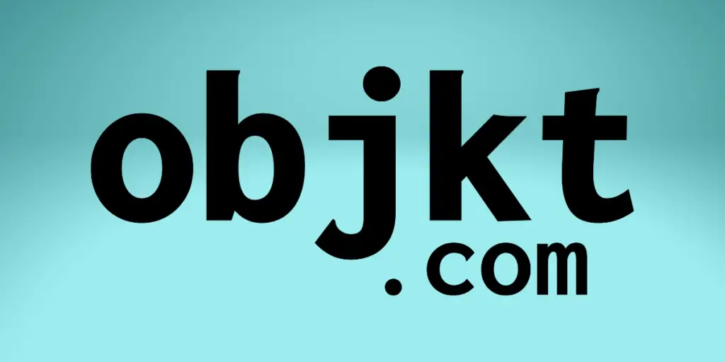 Objkt logo on a blue background.