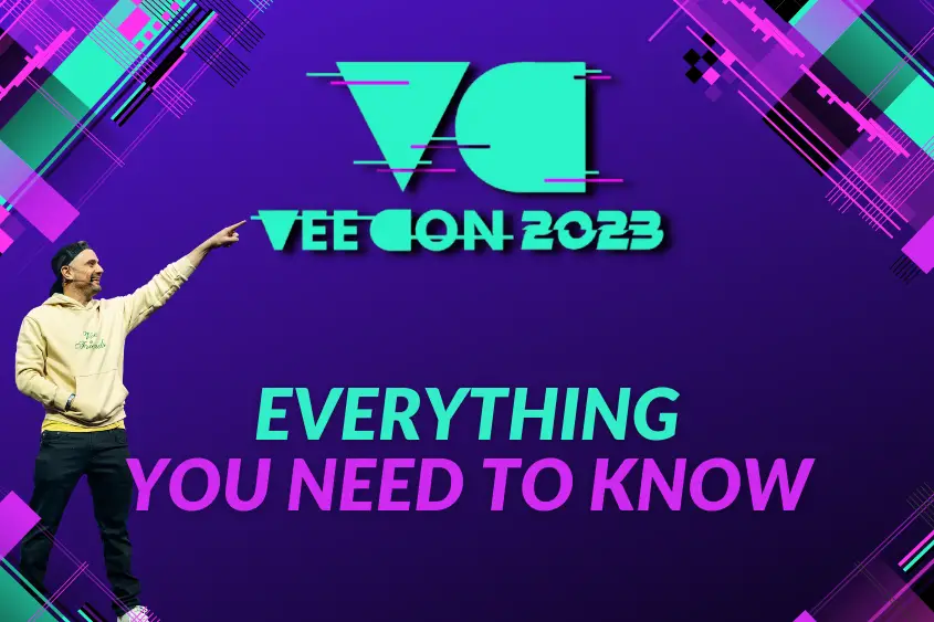 Gary Vee standing next to the VeeCon 2023 logo.