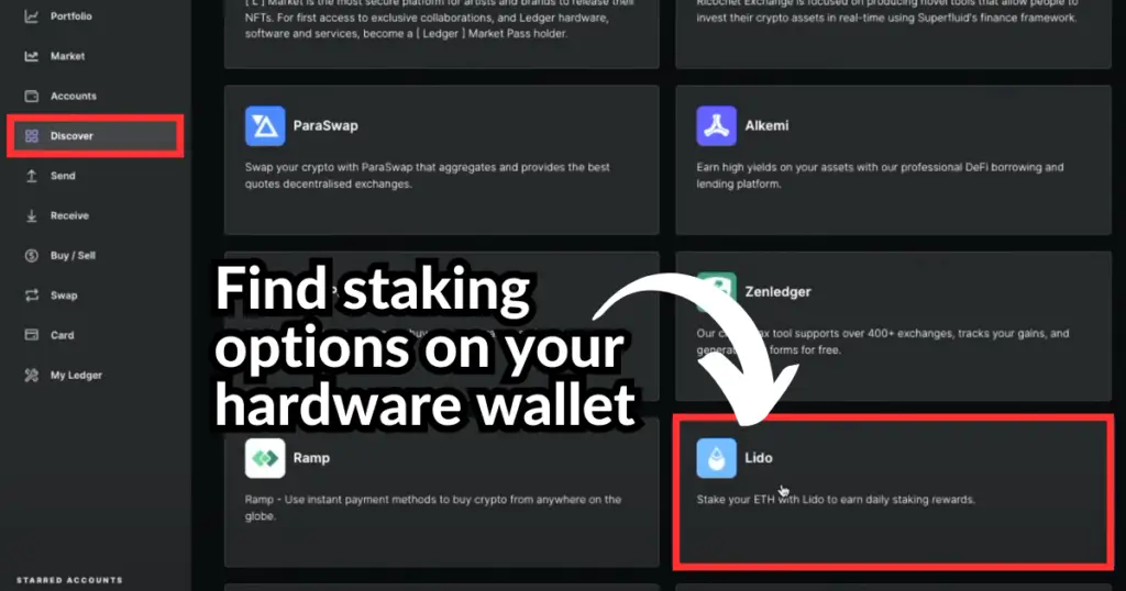 Hardware wallet staking options.