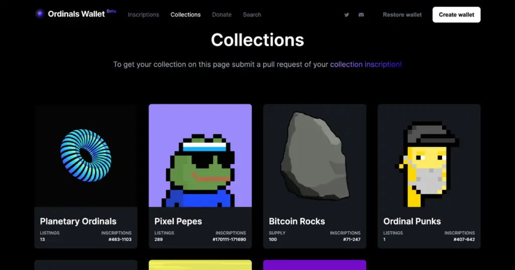 Ordinals Wallet Bitcoin NFT marketplace.