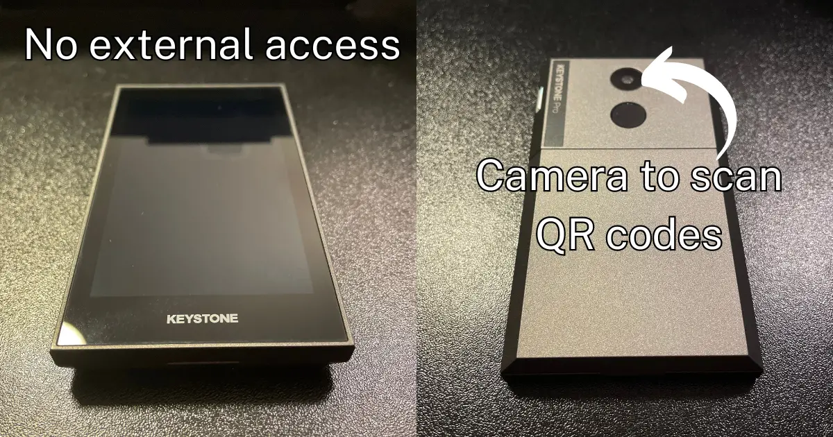 An air-gapped hardware wallet with no external access. Just a camera for QR codes.