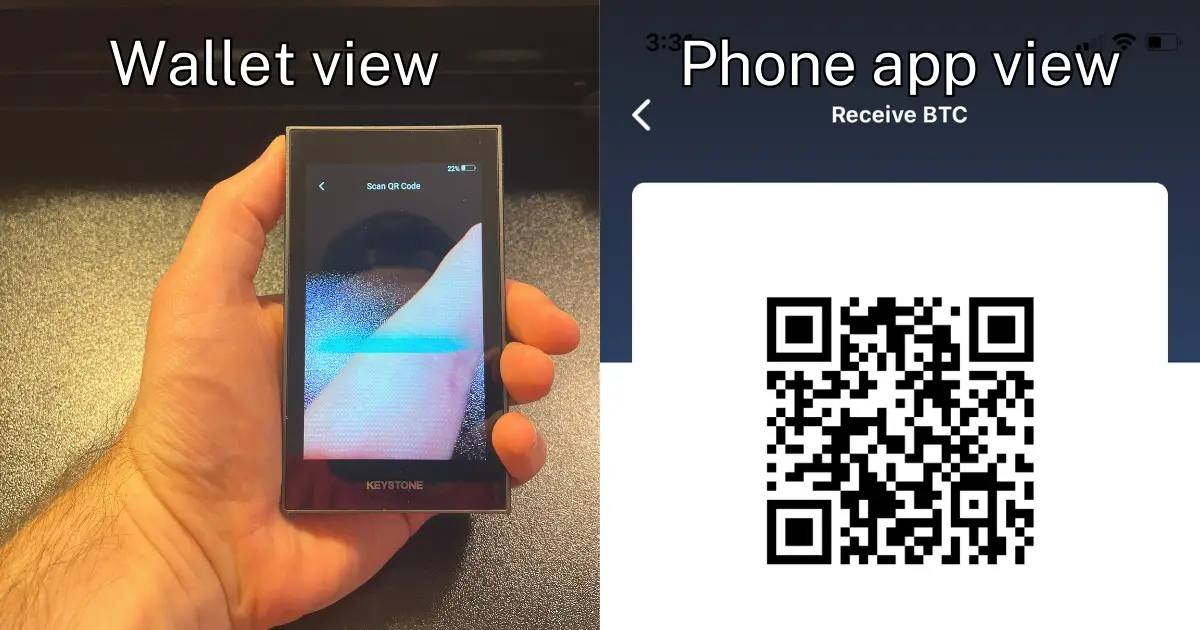 The view from my air-gapped wallet and from my smartphone app for managing wallet funds.