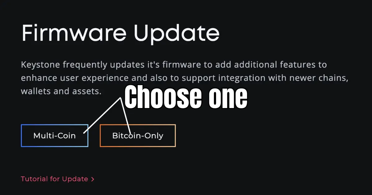 Keystone wallet Firmware update options.