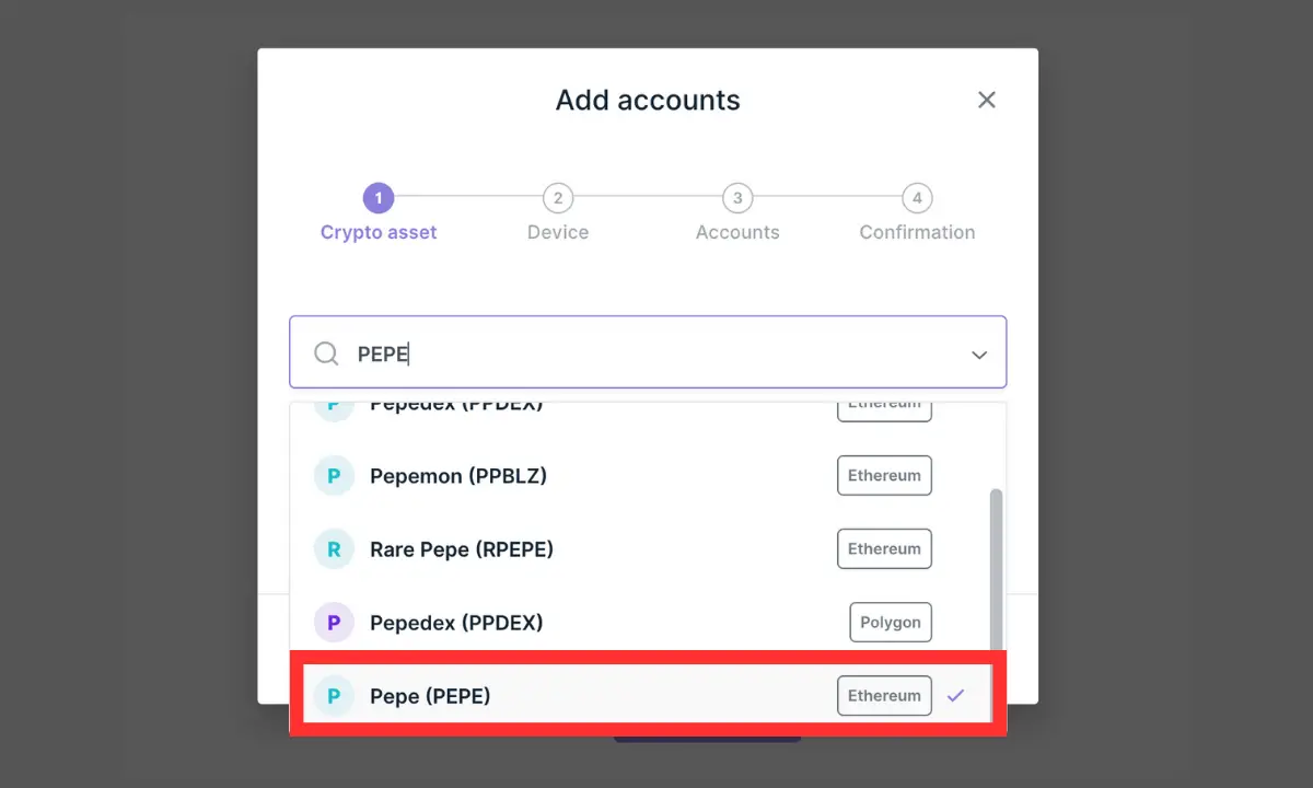 How to add PEPE account to Ledger Live.