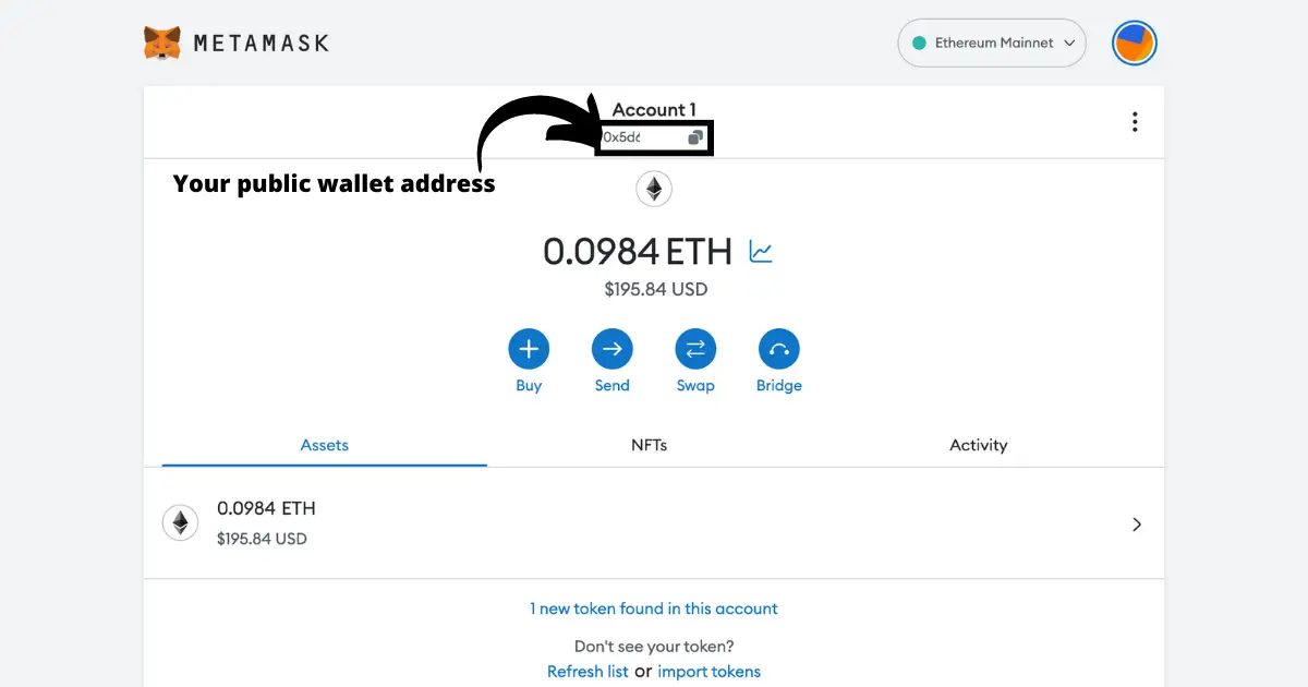 MetaMask public wallet address.