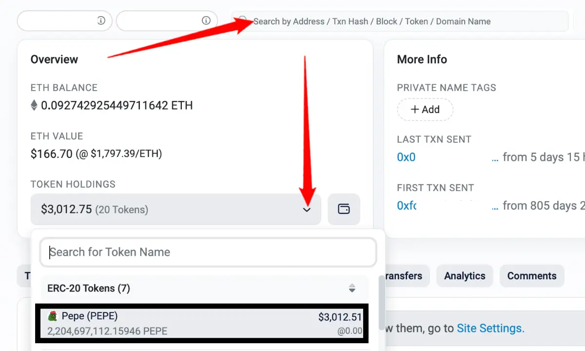 Check PEPE balance in Ledger hardware wallet