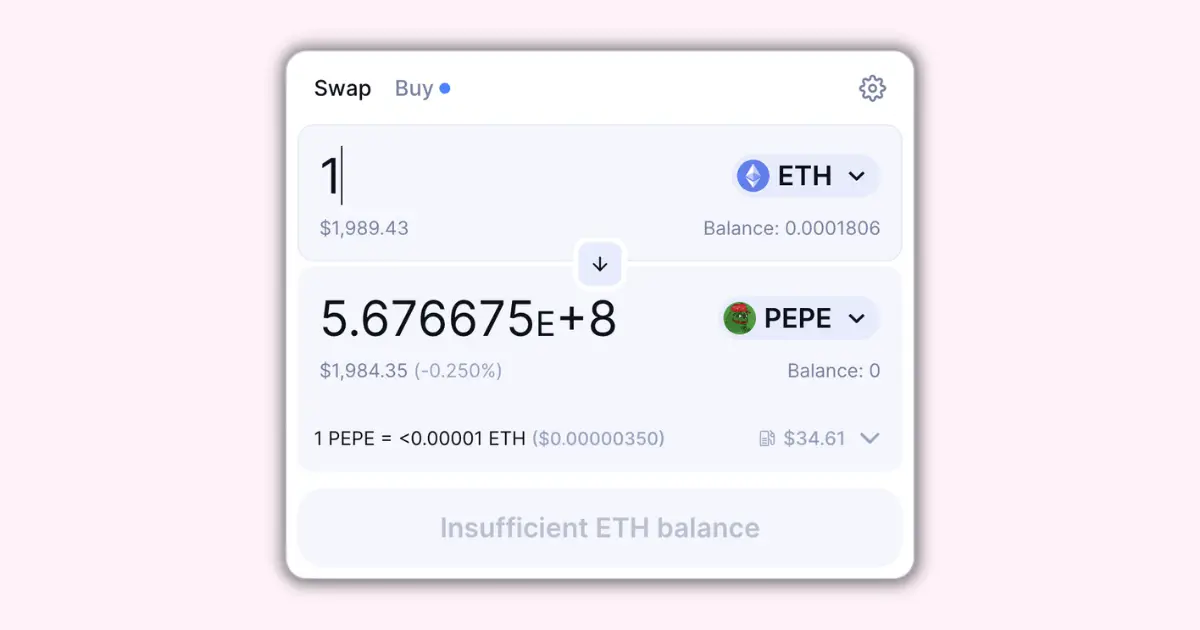 Swap ETH for PEPE coin using Uniswap.