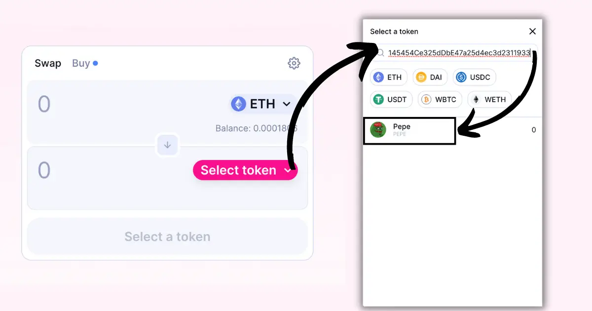 Select the PEPE token on Uniswap.