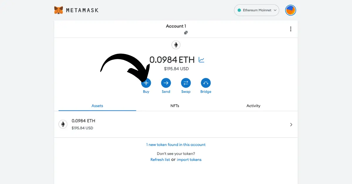 Buy ETH using your MetaMask wallet to swap for PEPE.