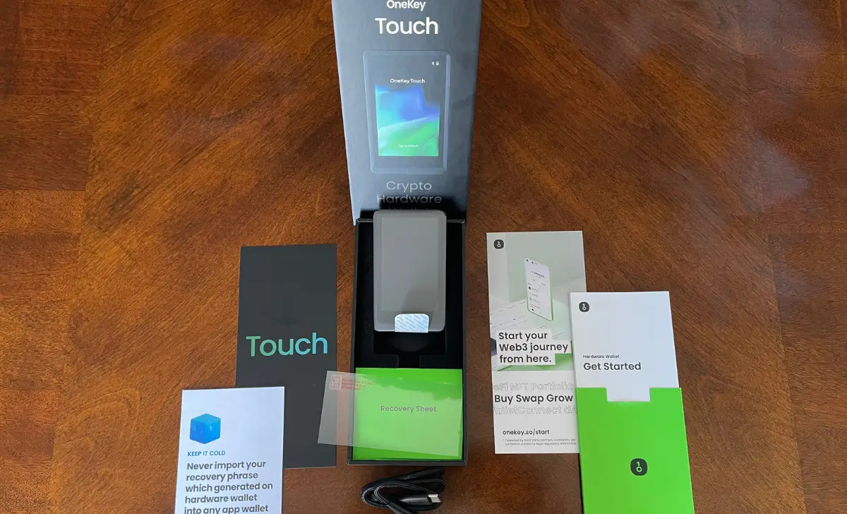 Unboxing the OneKey touch hardware wallet.