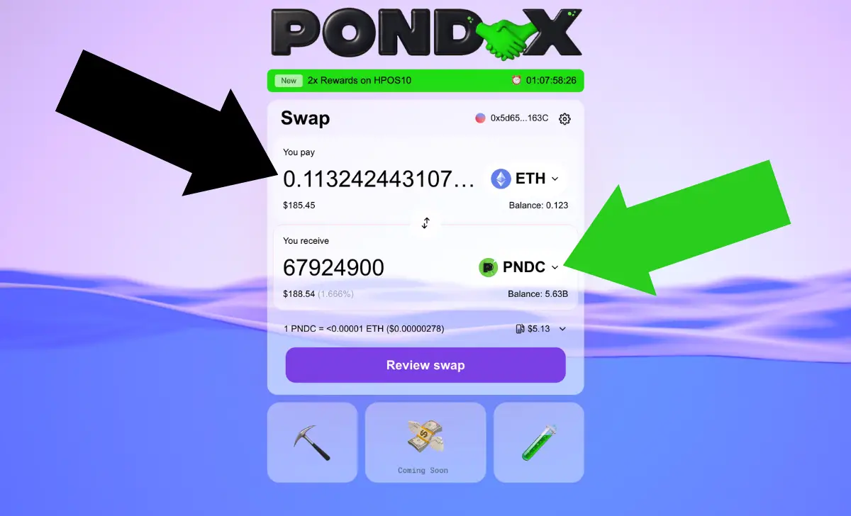 Swapping tokens on PondDex